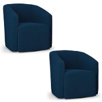 Poltrona Sala De Estar Base Giratória Kit 2 Stella Max Bouclê Azul D03 - D'rossi - 2