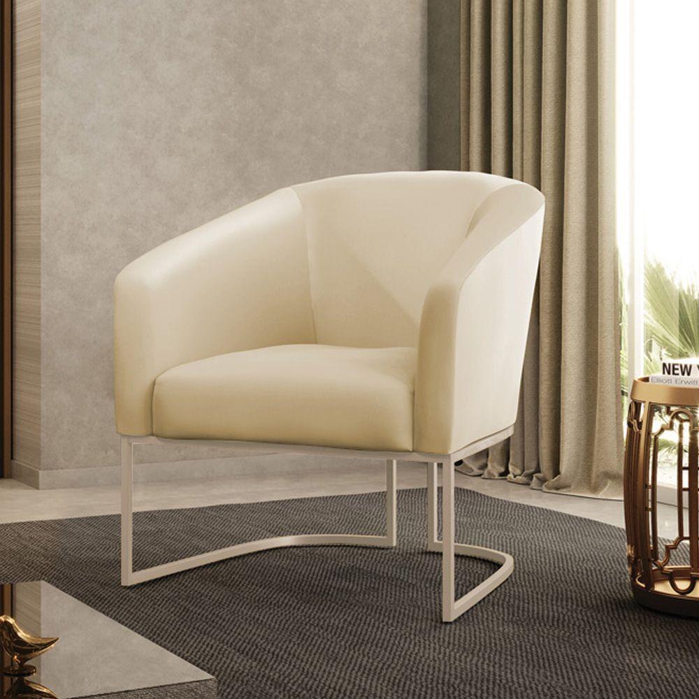 Poltrona Decorativa Stella Base Industrial Champanhe Sintético Bege D03 - D'rossi - 1