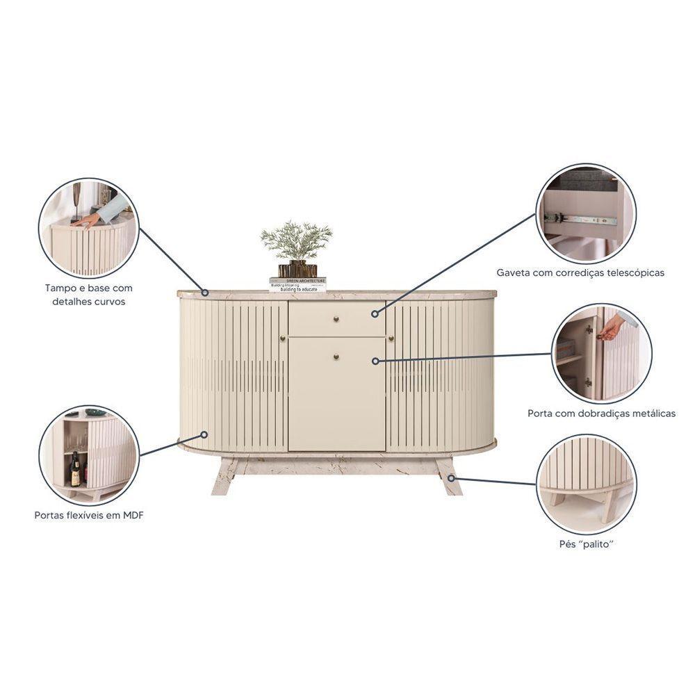 Balcão Aparador Buffet Sala De Estar 136cm Wylan Calacata-off White M20 - D'rossi - 5