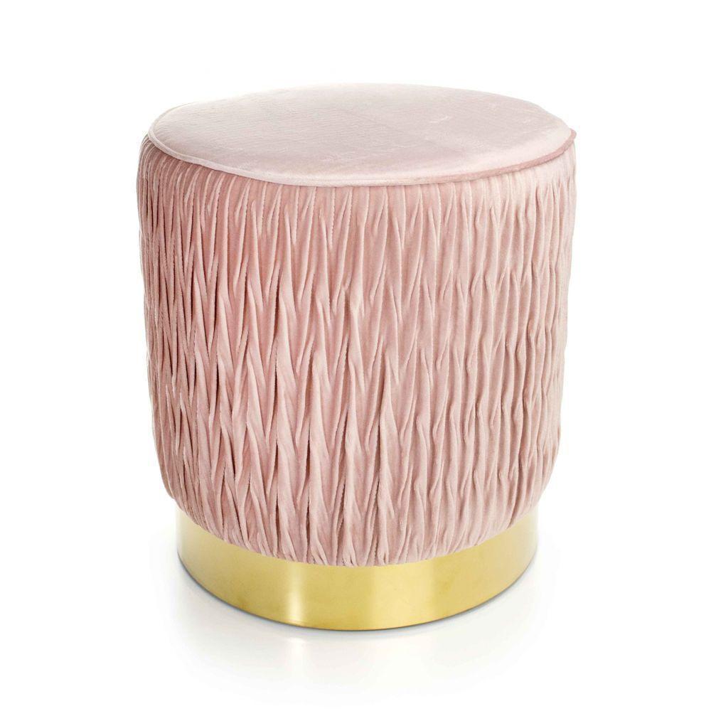 Puff Redondo Decoração De Natal Base Metal Dourado Veludo Rosê F04 - D'rossi - 2