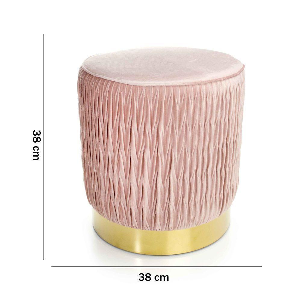 Puff Redondo Decoração De Natal Base Metal Dourado Veludo Rosê F04 - D'rossi - 3