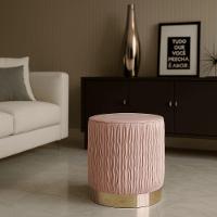 Puff Redondo Decoração De Natal Base Metal Dourado Veludo Rosê F04 - D'rossi - 1