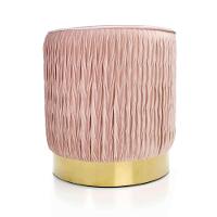 Puff Redondo Decoração De Natal Base Metal Dourado Veludo Rosê F04 - D'rossi