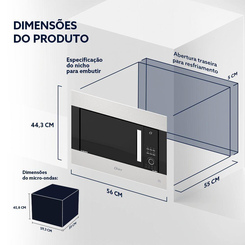 Forno Micro-ondas De Embutir Oster Black Inox 23L 110V - 8