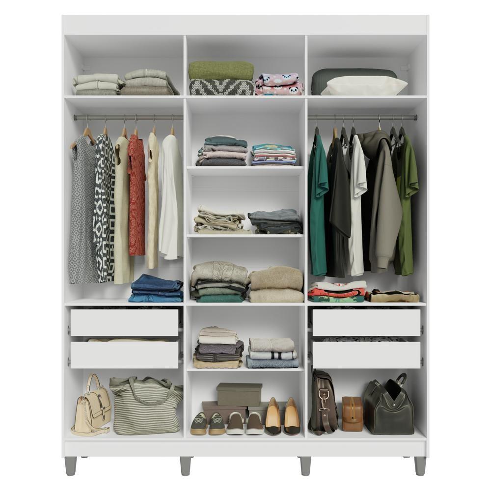 Guarda-roupa Casal Com Pés 6 Portas Batentes Com Espelho Branco/branco/rustic Venus Madesa - 3