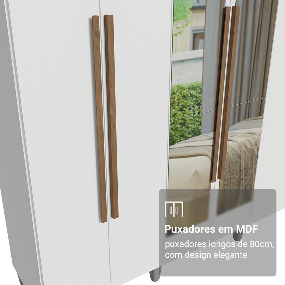 Guarda-roupa Casal Com Pés 6 Portas Batentes Com Espelho Branco/branco/rustic Venus Madesa - 9