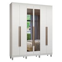 Guarda-roupa Casal Com Pés 6 Portas Batentes Com Espelho Branco/branco/rustic Venus Madesa
