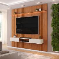 Painel Para Tv Até 90 Polegadas 2,75m Ripado Autêntico Com Led E Nicho Montreal Madeirado/off White - 1