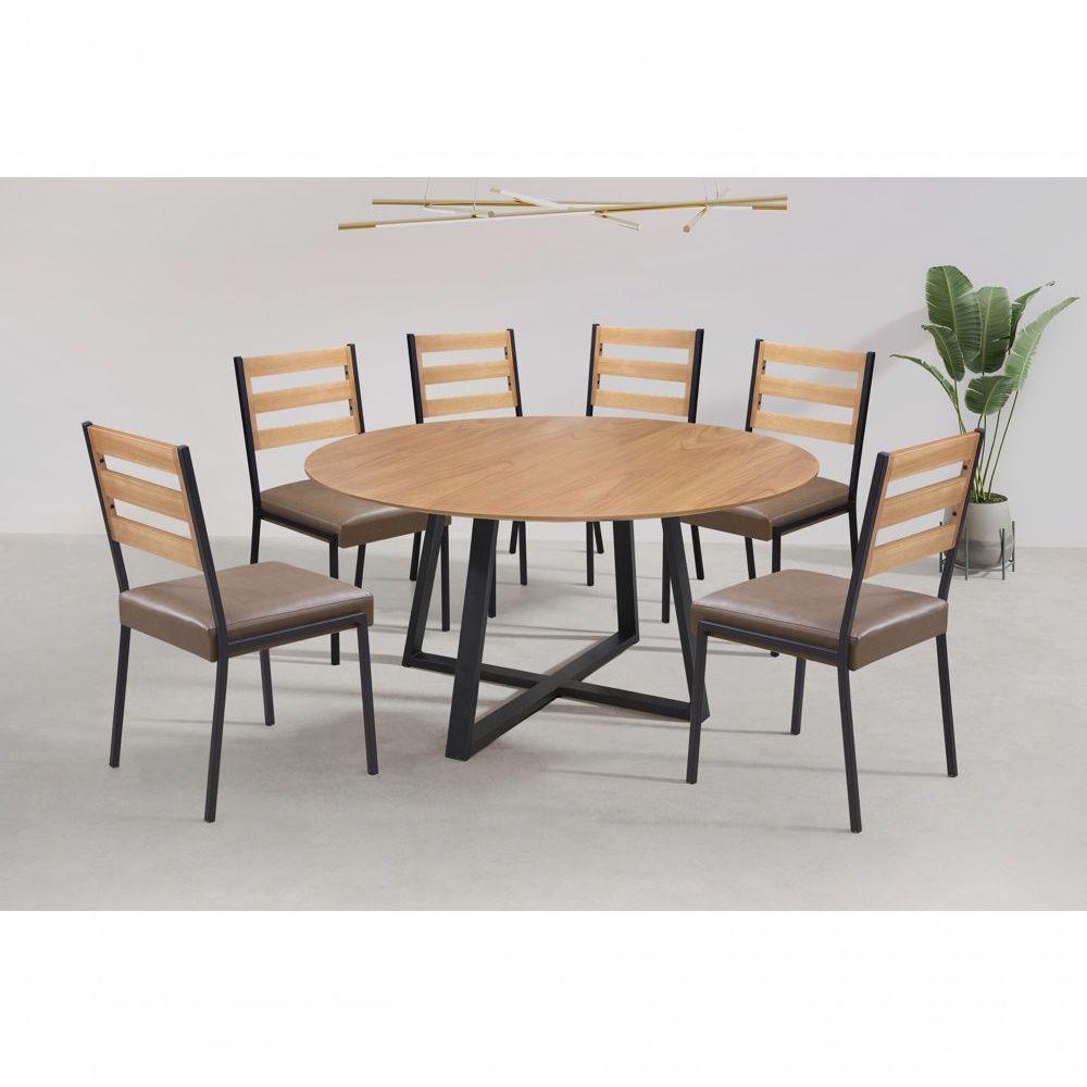 Conjunto Mesa Oliva 150cm 6 Cadeiras Londres Gol Decor Cinamomo-preto-marrom-preto - 3