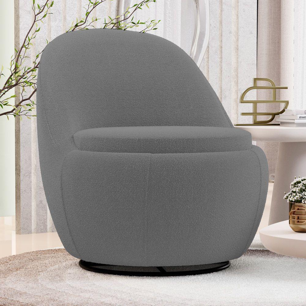 Poltrona Orgânica Living Memphis Base Giratória Bouclê Cinza Escuro - Desk Design - 2