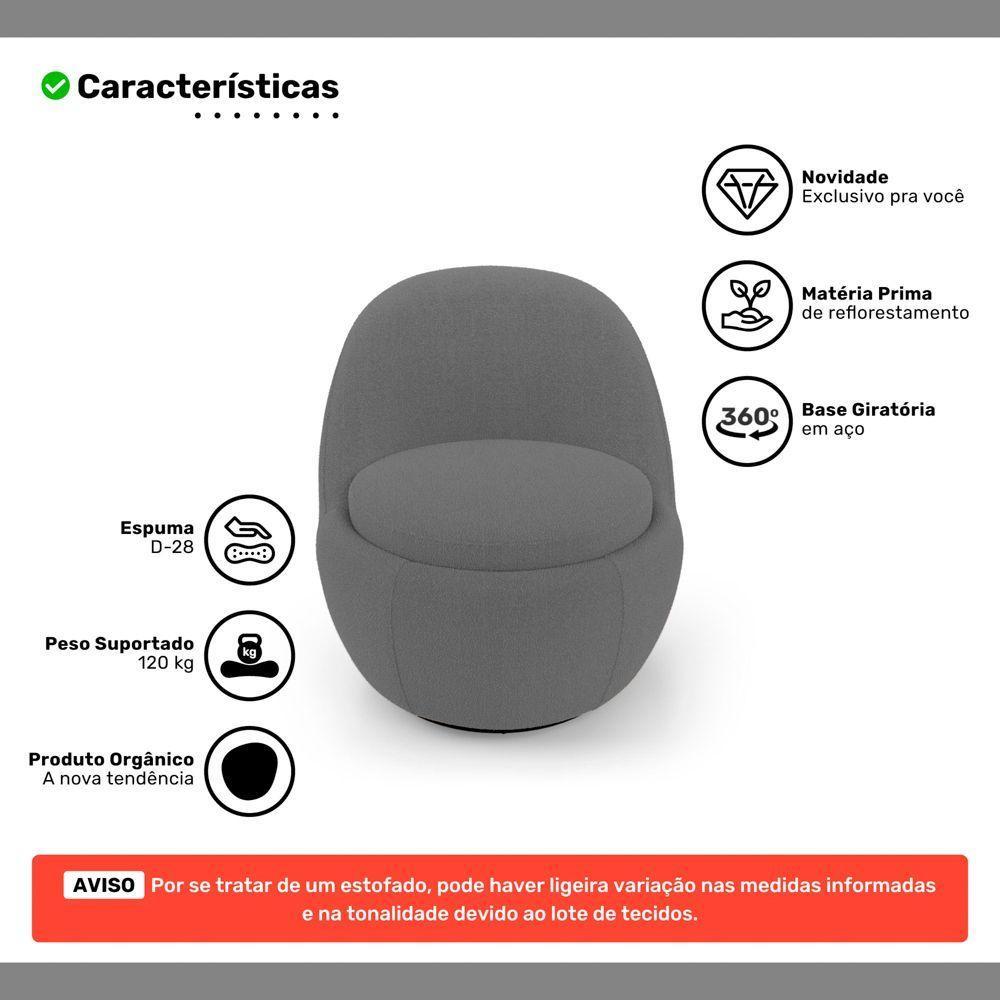 Poltrona Orgânica Living Memphis Base Giratória Bouclê Cinza Escuro - Desk Design - 3