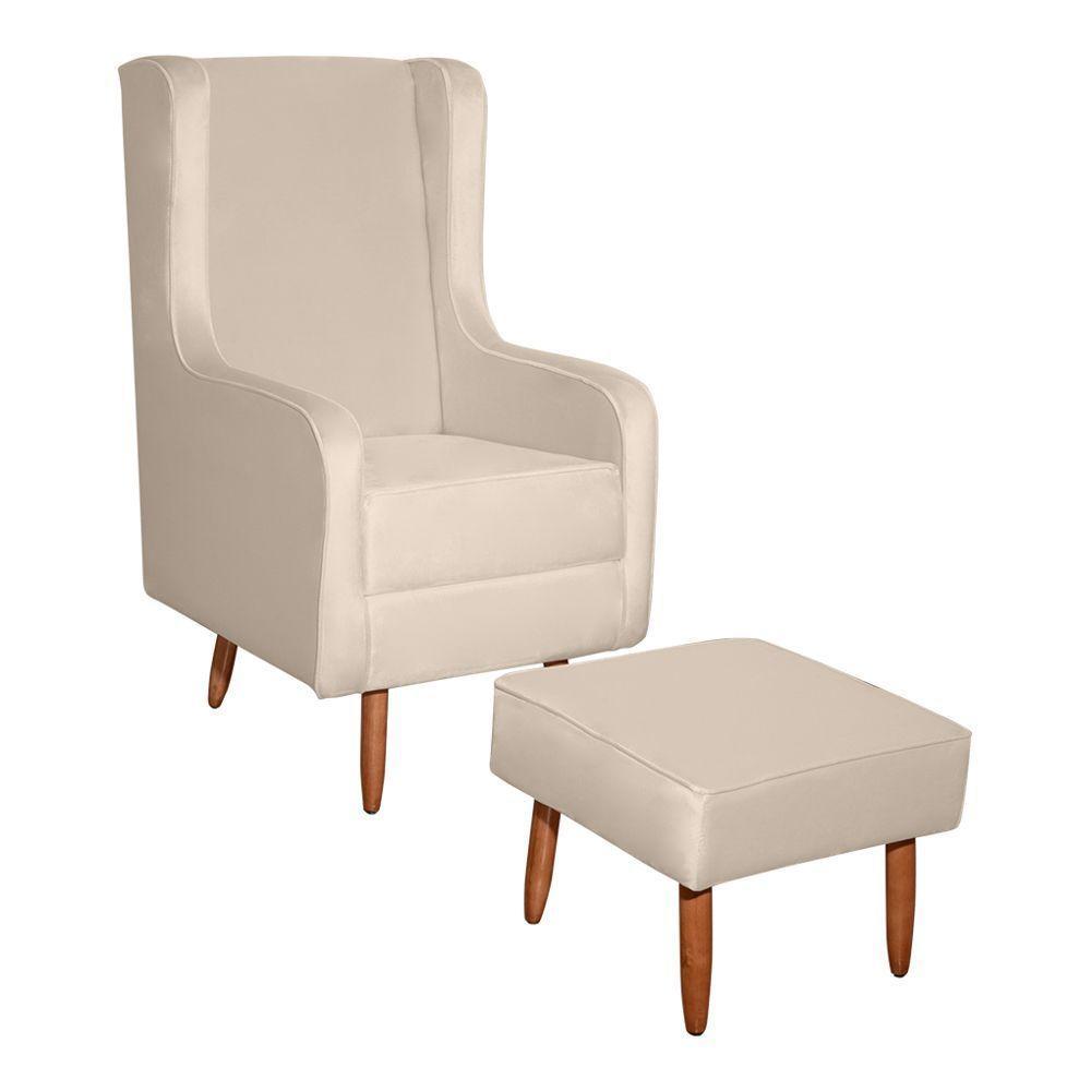 Poltrona De Amamentação E Descanso Renata Com Pés Palito E Puff Veludo Bege - Desk Design - 1