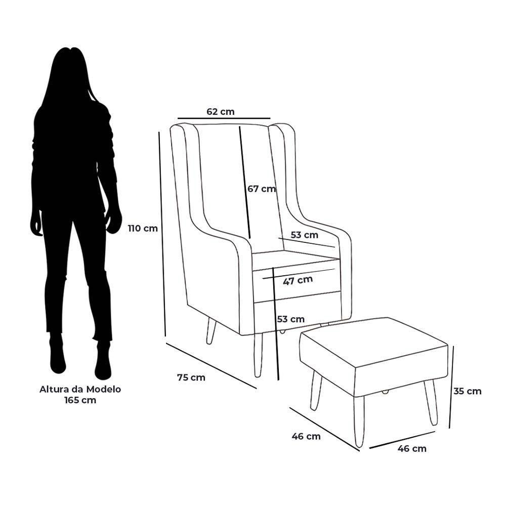 Poltrona De Amamentação E Descanso Renata Com Pés Palito E Puff Veludo Bege - Desk Design - 4
