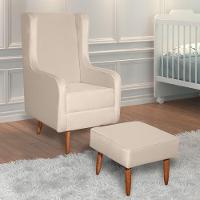 Poltrona De Amamentação E Descanso Renata Com Pés Palito E Puff Veludo Bege - Desk Design - 2