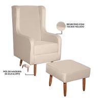 Poltrona De Amamentação E Descanso Renata Com Pés Palito E Puff Veludo Bege - Desk Design - 3