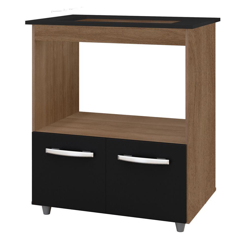 Balcão Para Cooktop Elis 75cm 02 Portas Com Tampo Recortado Savana Preto - Desk Design - 6