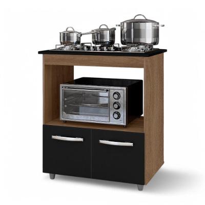 Balcão Para Cooktop Elis 75cm 02 Portas Com Tampo Recortado Savana Preto - Desk Design