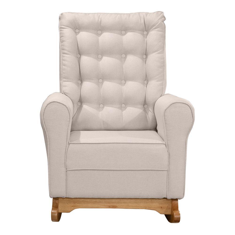 Poltrona De Amamentação E Descanso Paris Com Base Balanço E Puff Linho Bege - Desk Design - 3