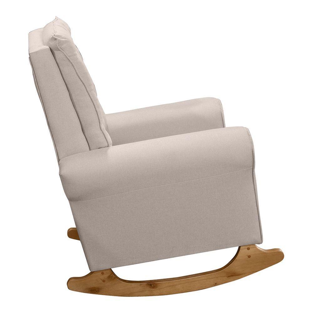 Poltrona De Amamentação E Descanso Paris Com Base Balanço E Puff Linho Bege - Desk Design - 5