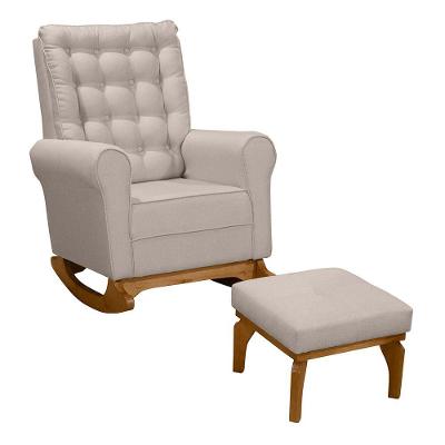 Poltrona De Amamentação E Descanso Paris Com Base Balanço E Puff Linho Bege - Desk Design