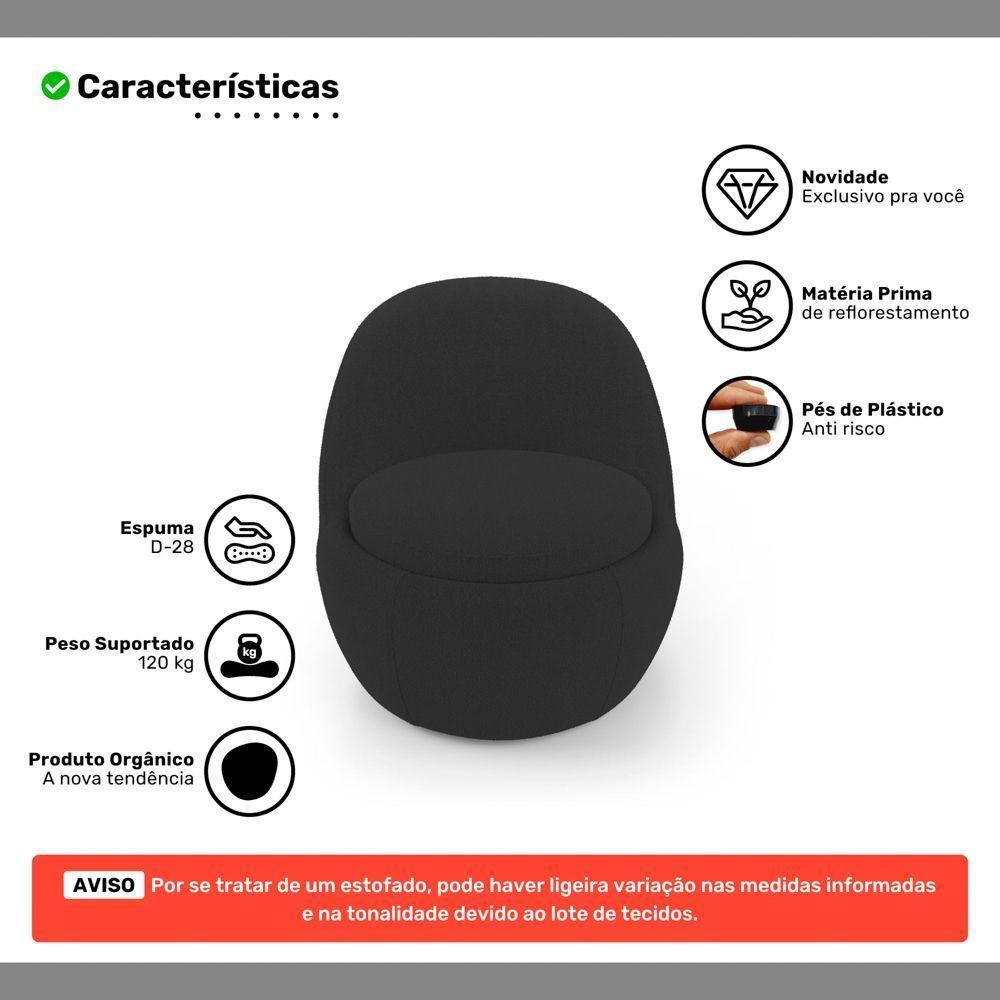 Poltrona Orgânica Living Memphis Fixa Bouclê Preto - Desk Design - 3