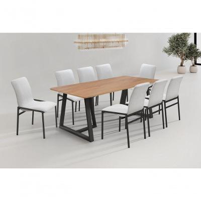 Conjunto Mesa Retangular Canadá Tampo Vidro 200cm 8 Cadeiras Premium ? Gol Decor Cinamomo-preto-linho Bege-preto