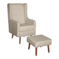 Poltrona De Amamentação E Descanso Renata Com Pés Palito E Puff Linho Bege - Desk Design - 1