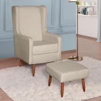 Poltrona De Amamentação E Descanso Renata Com Pés Palito E Puff Linho Bege - Desk Design - 2