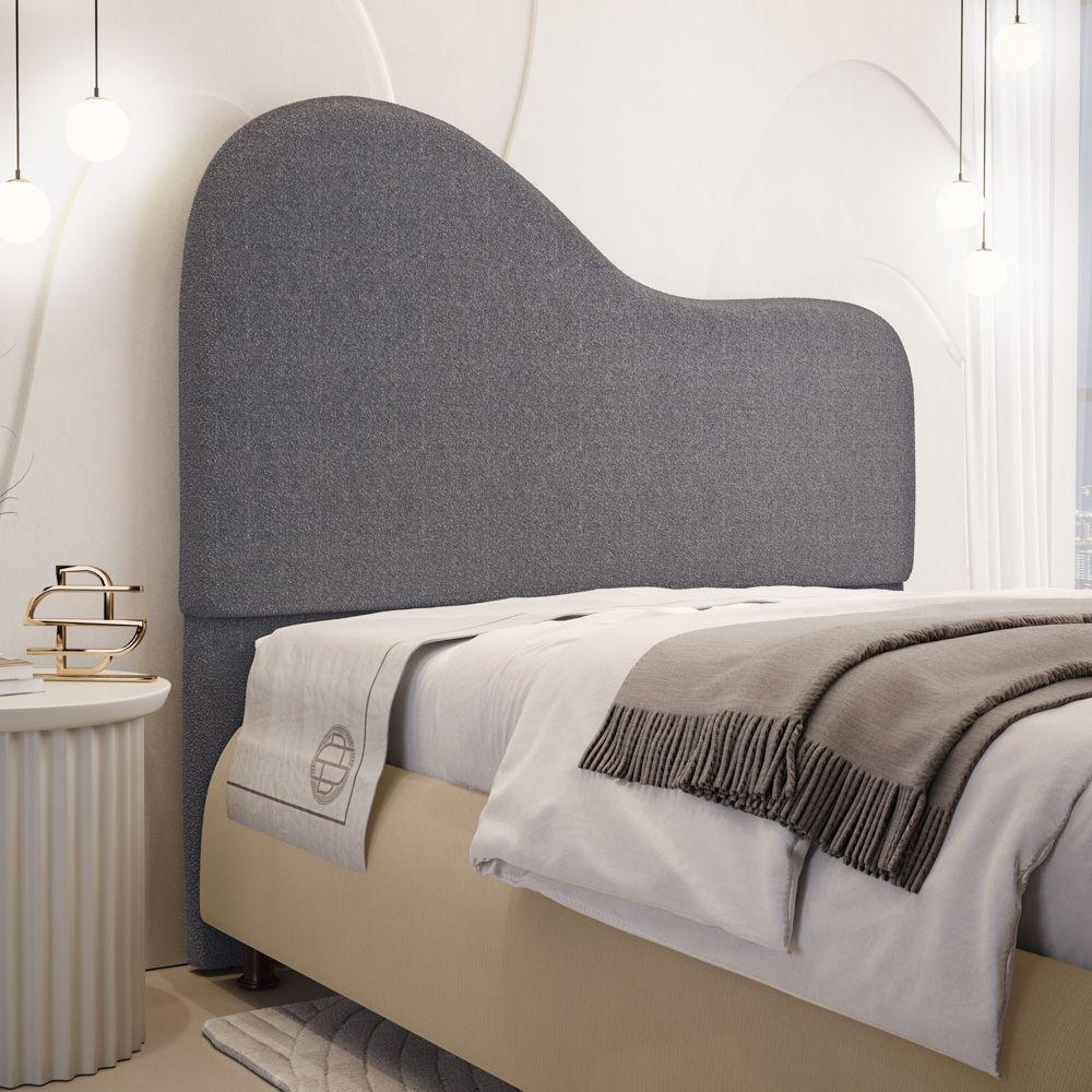Cabeceira Orgânica Cama Box Casal Padrão Sea 140cm Com Frame Bouclé Cinza Escuro - Desk Design - 2