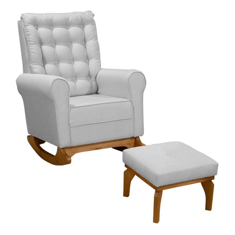 Poltrona De Amamentação E Descanso Paris Com Base Balanço E Puff Linho Cinza - Desk Design - 1