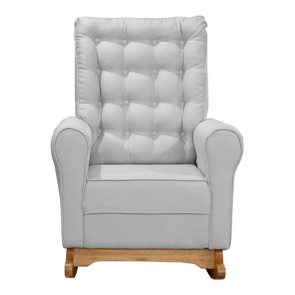 Poltrona De Amamentação E Descanso Paris Com Base Balanço E Puff Linho Cinza - Desk Design - 3