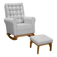 Poltrona De Amamentação E Descanso Paris Com Base Balanço E Puff Linho Cinza - Desk Design - 1