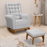 Poltrona De Amamentação E Descanso Paris Com Base Balanço E Puff Linho Cinza - Desk Design - 2