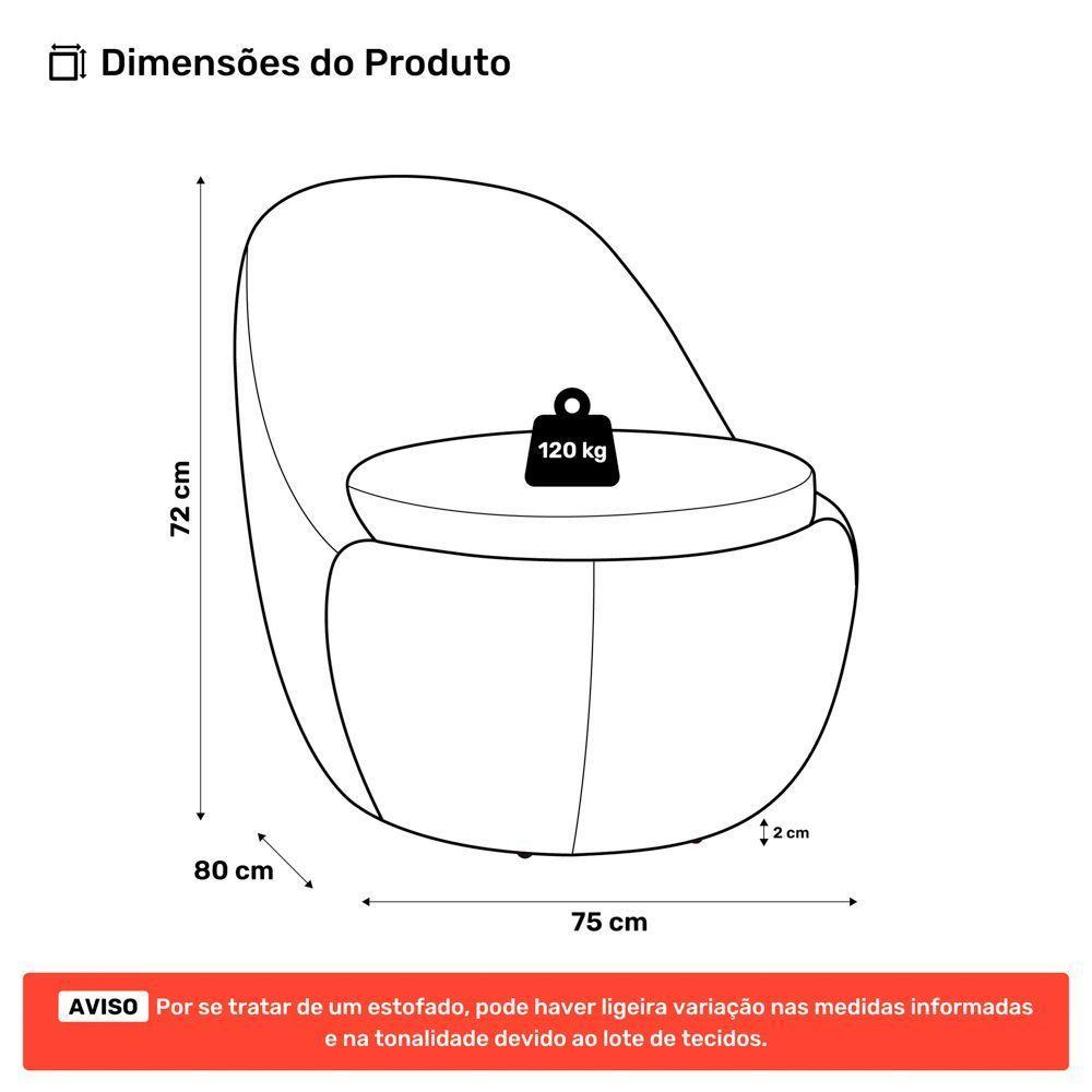 Poltrona Orgânica Living Memphis Fixa Bouclê Cinza Claro - Desk Design - 4