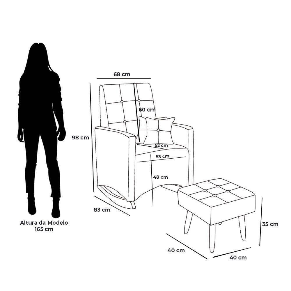 Poltrona De Amamentação E Descanso Anne Com Base Balanço E Puff Veludo Bege - Desk Design - 4