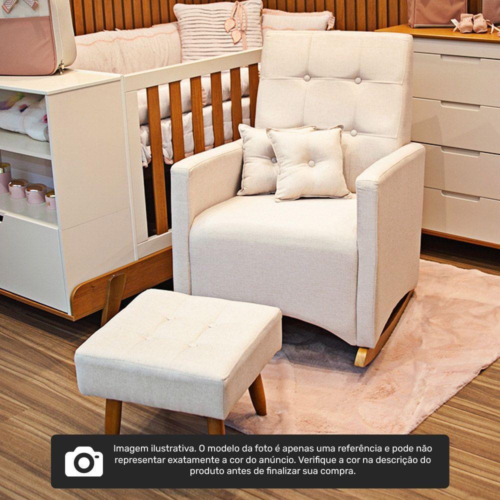 Poltrona De Amamentação E Descanso Anne Com Base Balanço E Puff Veludo Bege - Desk Design - 7