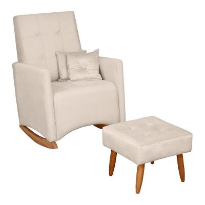 Poltrona De Amamentação E Descanso Anne Com Base Balanço E Puff Veludo Bege - Desk Design