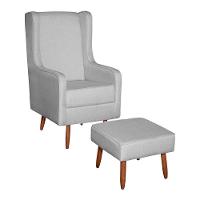 Poltrona De Amamentação E Descanso Renata Com Pés Palito E Puff Linho Cinza - Desk Design - 1