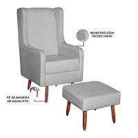 Poltrona De Amamentação E Descanso Renata Com Pés Palito E Puff Linho Cinza - Desk Design - 3