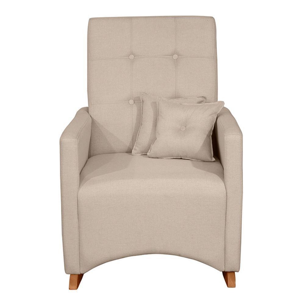 Poltrona De Amamentação E Descanso Anne Com Base Balanço E Puff Linho Bege - Desk Design - 5