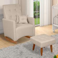 Poltrona De Amamentação E Descanso Anne Com Base Balanço E Puff Linho Bege - Desk Design - 2