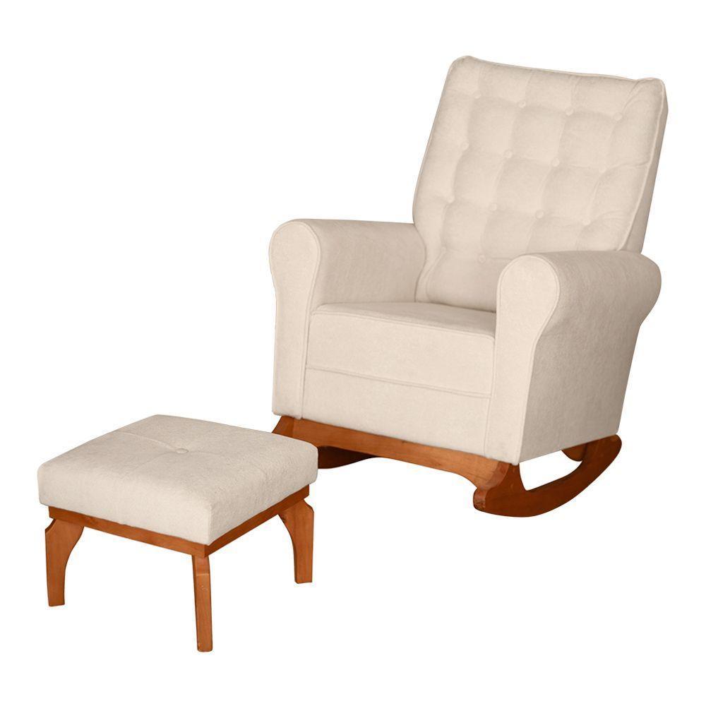 Poltrona De Amamentação E Descanso Paris Com Base Balanço E Puff Bouclé Off White - Desk Design - 1