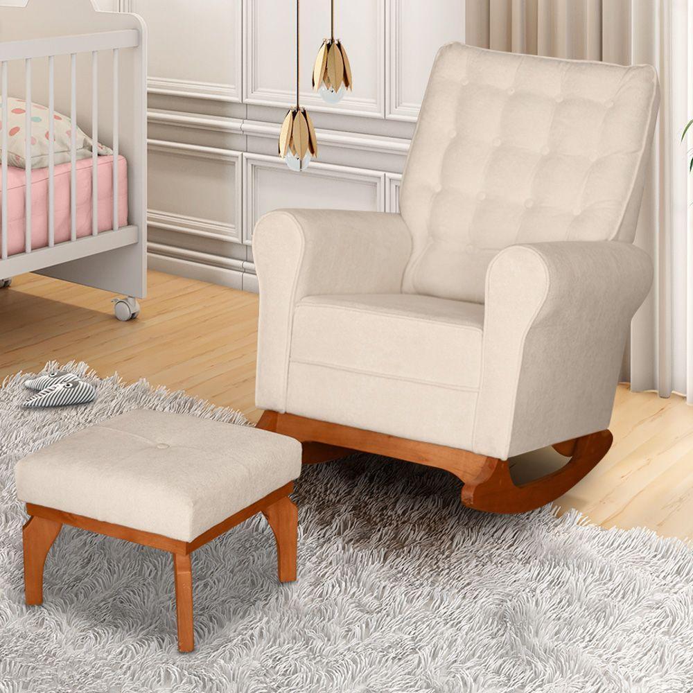 Poltrona De Amamentação E Descanso Paris Com Base Balanço E Puff Bouclé Off White - Desk Design - 2