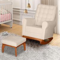 Poltrona De Amamentação E Descanso Paris Com Base Balanço E Puff Bouclé Off White - Desk Design - 2