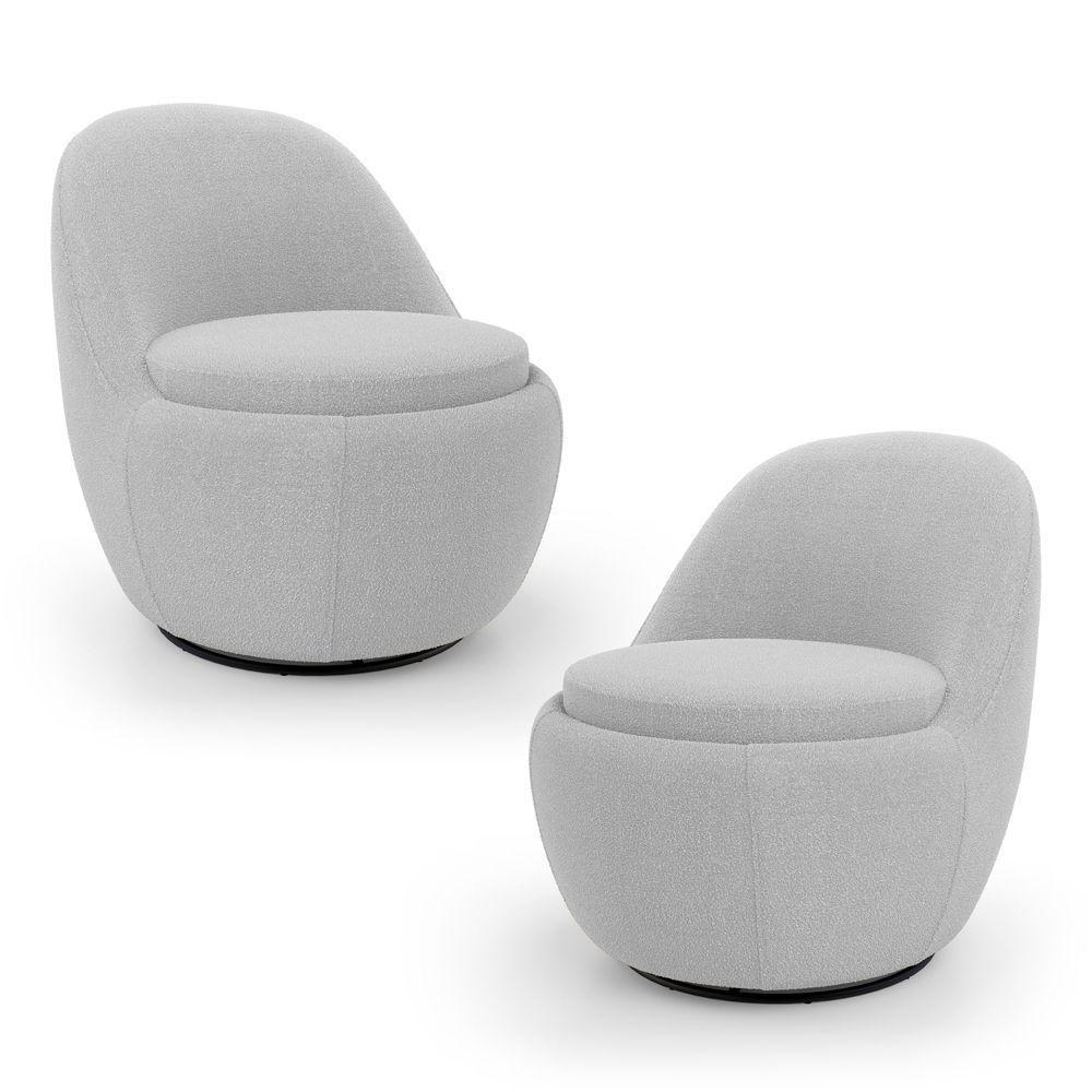 Kit 02 Poltronas Orgânicas Living Memphis Base Giratória Bouclê Cinza Claro - Desk Design - 1