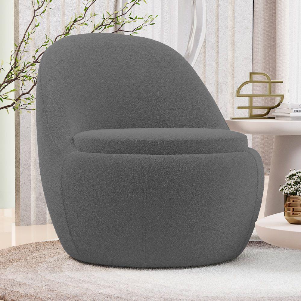 Poltrona Orgânica Living Memphis Fixa Bouclê Cinza Escuro - Desk Design - 2