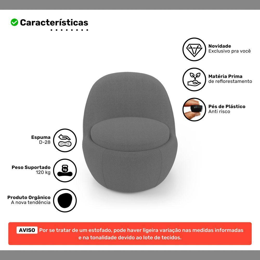 Poltrona Orgânica Living Memphis Fixa Bouclê Cinza Escuro - Desk Design - 3