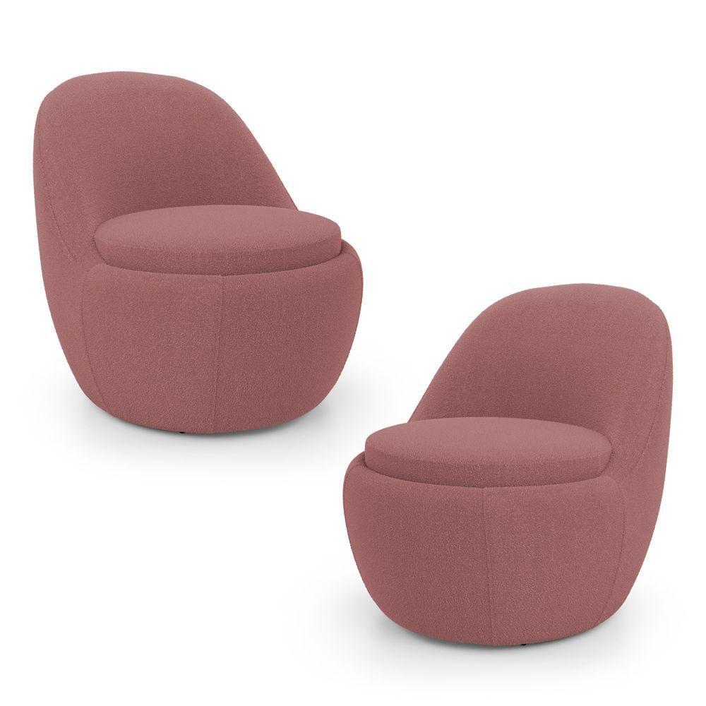 Kit 02 Poltronas Orgânicas Living Memphis Fixa Bouclê Rosé - Desk Design - 1