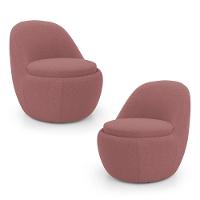 Kit 02 Poltronas Orgânicas Living Memphis Fixa Bouclê Rosé - Desk Design - 1