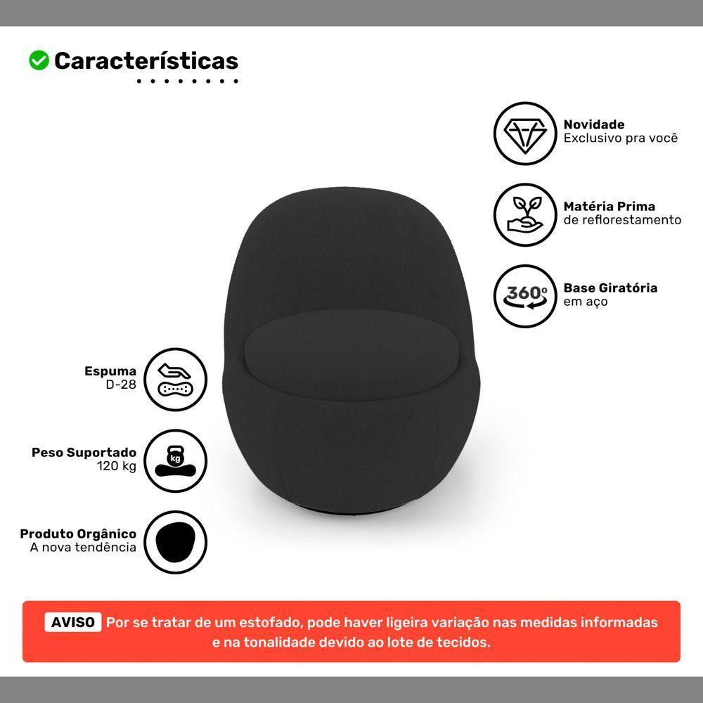 Kit 02 Poltronas Orgânicas Living Memphis Base Giratória Bouclê Preto - Desk Design - 3